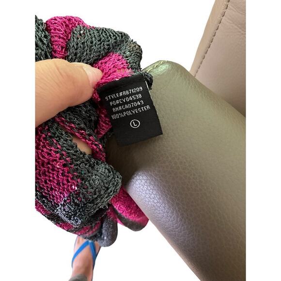 Cyrus Sweater Open Knit 3/4 Sleeve Pullover Striped Glitter Pink Large - Picture 4 of 7